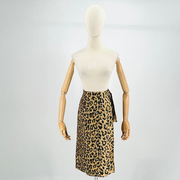 Vintage 90s Finity Naturals 100% Silk Leopard Print Wrap Midi Skirt - Picture 1 of 7